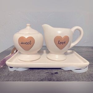 ❤️ Rae Dunn Cream and Sugar Set with Ceramic Tray